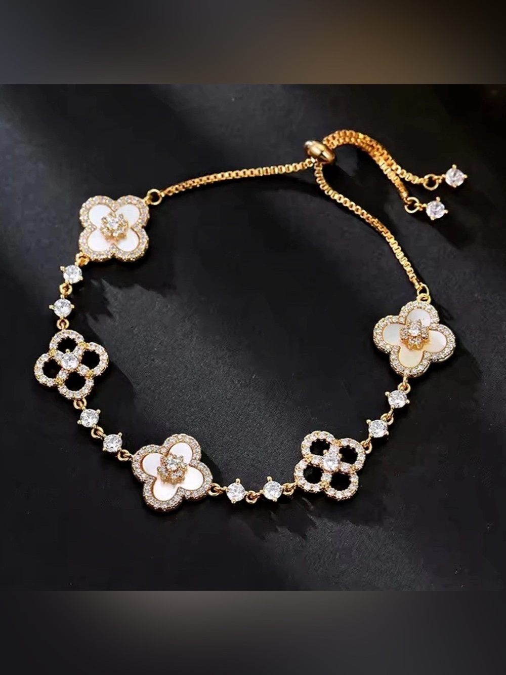 Floral Crystal Statement bracelet Gold